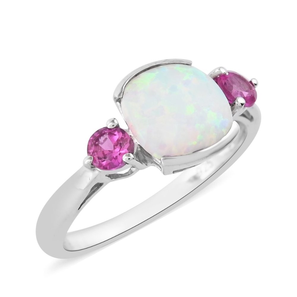 NEW Opal & Pink Sapphire Ring in Sterling Silver